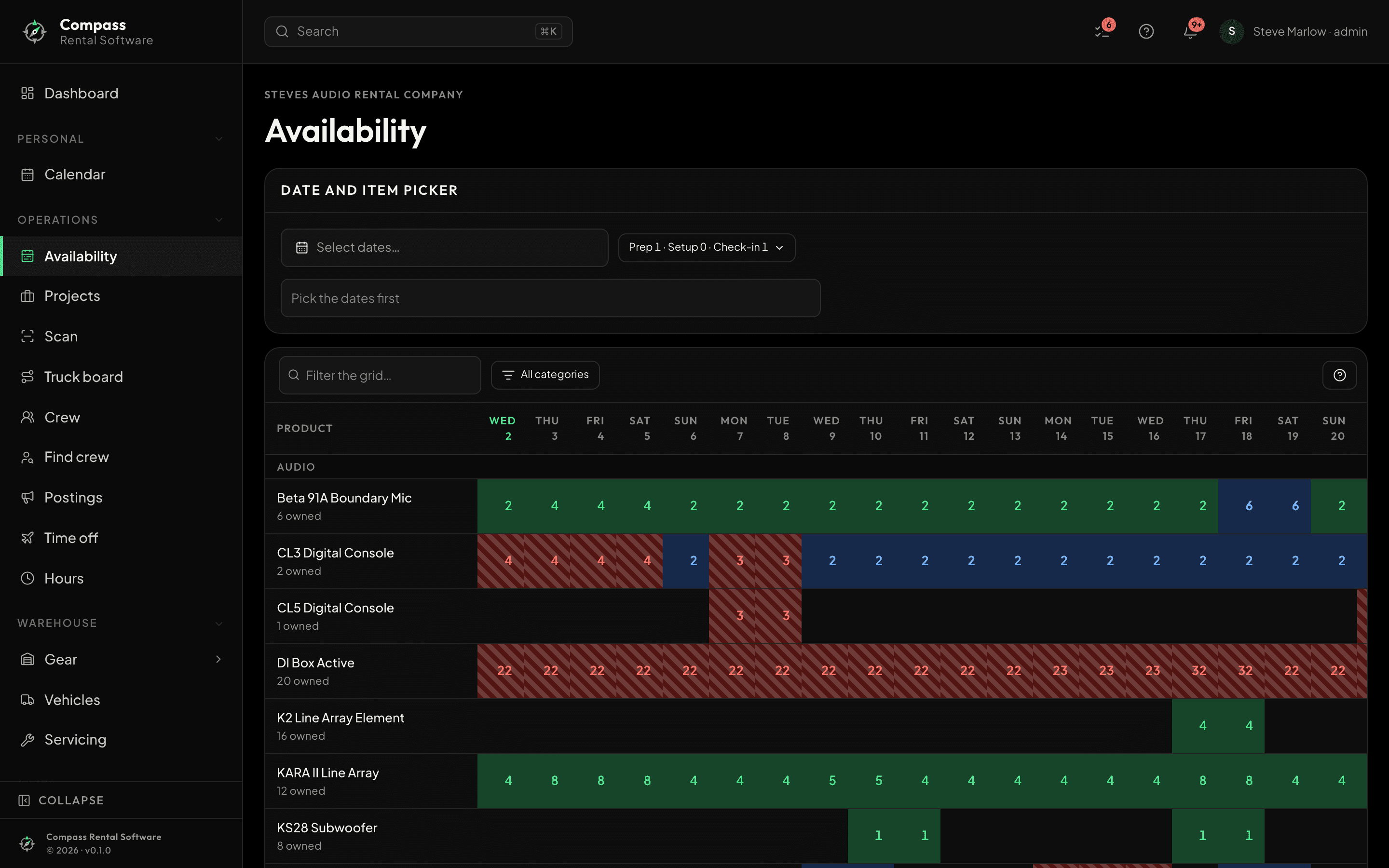Compass — the availability screen